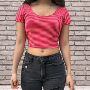 H&M Red striped crop top